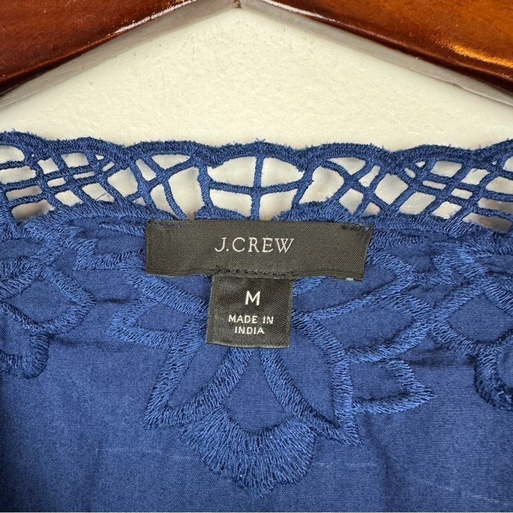 J. Crew V-Neck Eyelet Trim Cotton Long Sleeve Top Navy Size M - Picture 5 of 5